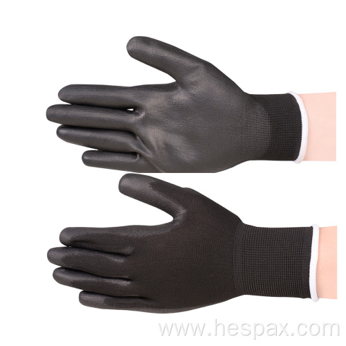 Hespax Factory Antistatic PU Black Nylon Work Gloves